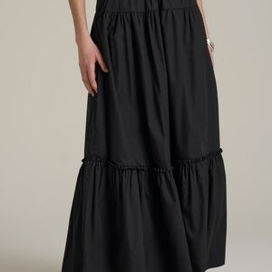 American Tall Tiered Cotton Maxi Skirt for Tall Women in Black Size SS / Tall /